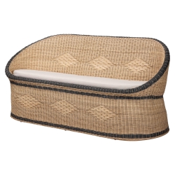 bali & pari Emiliana Natural Rattan Loveseat - Handwoven Wicker Sofa with Two-Tone Woven Detailing and Cushion, Boho Coastal Seating for Living Room or Sunroom